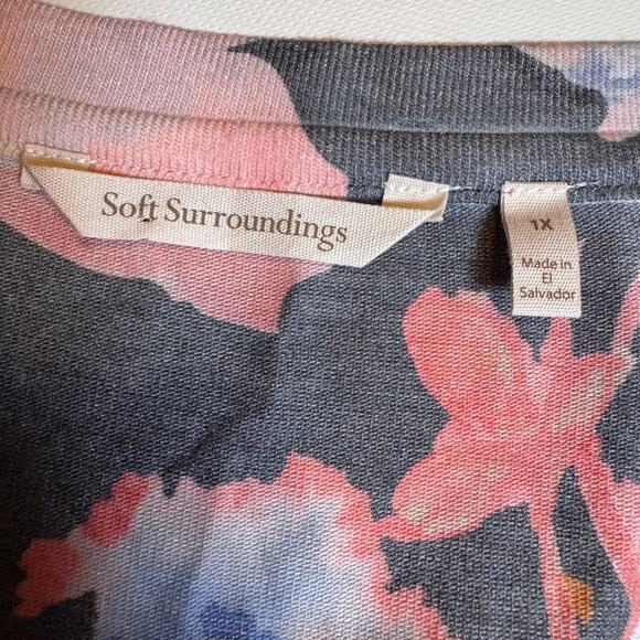 Soft Surroundings Womens 1X Orange Floral Boho V Neck Pullover Tunic Sweater Top - Picture 7 of 8